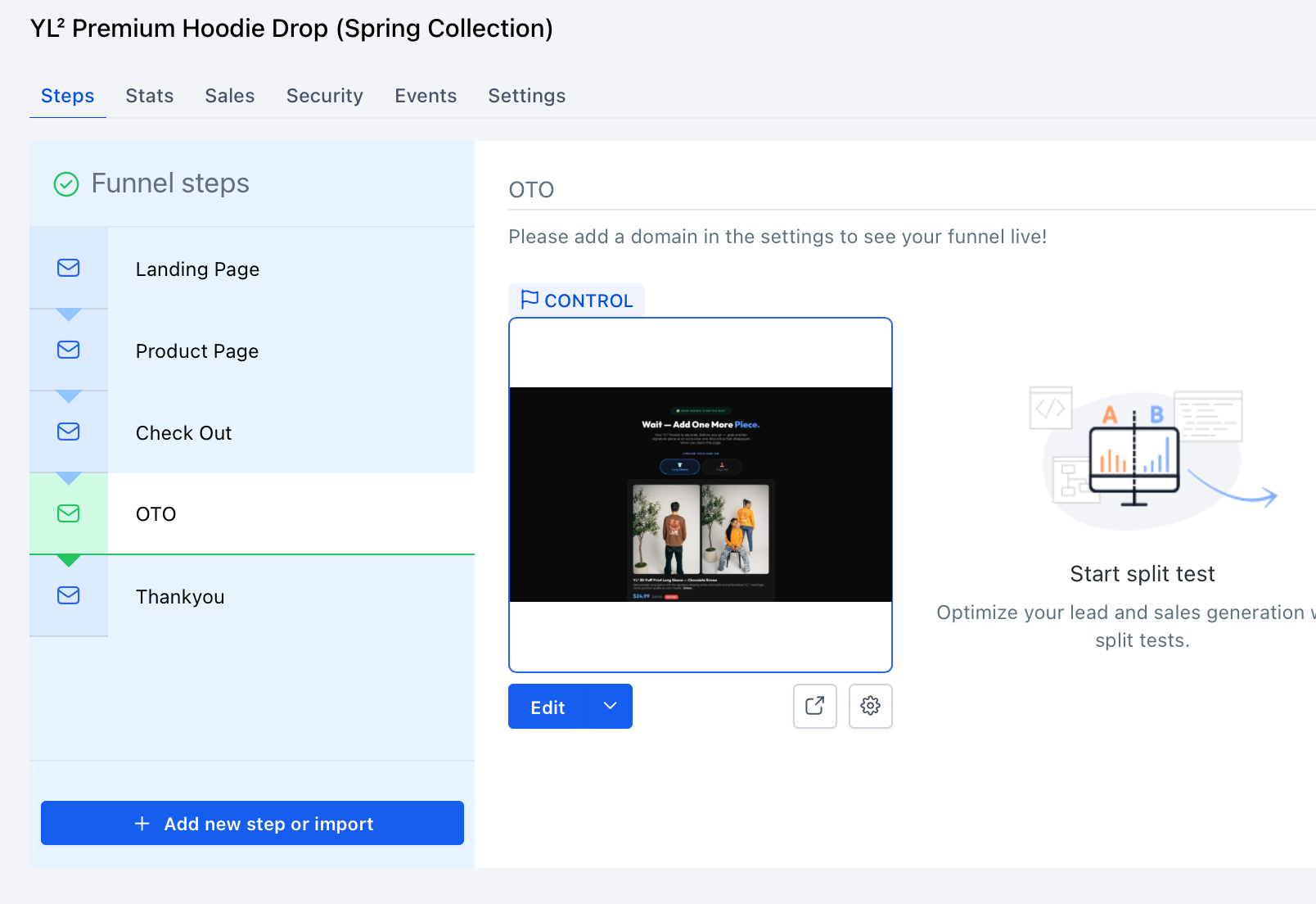 Multi-step funnel architecture with A/B testing